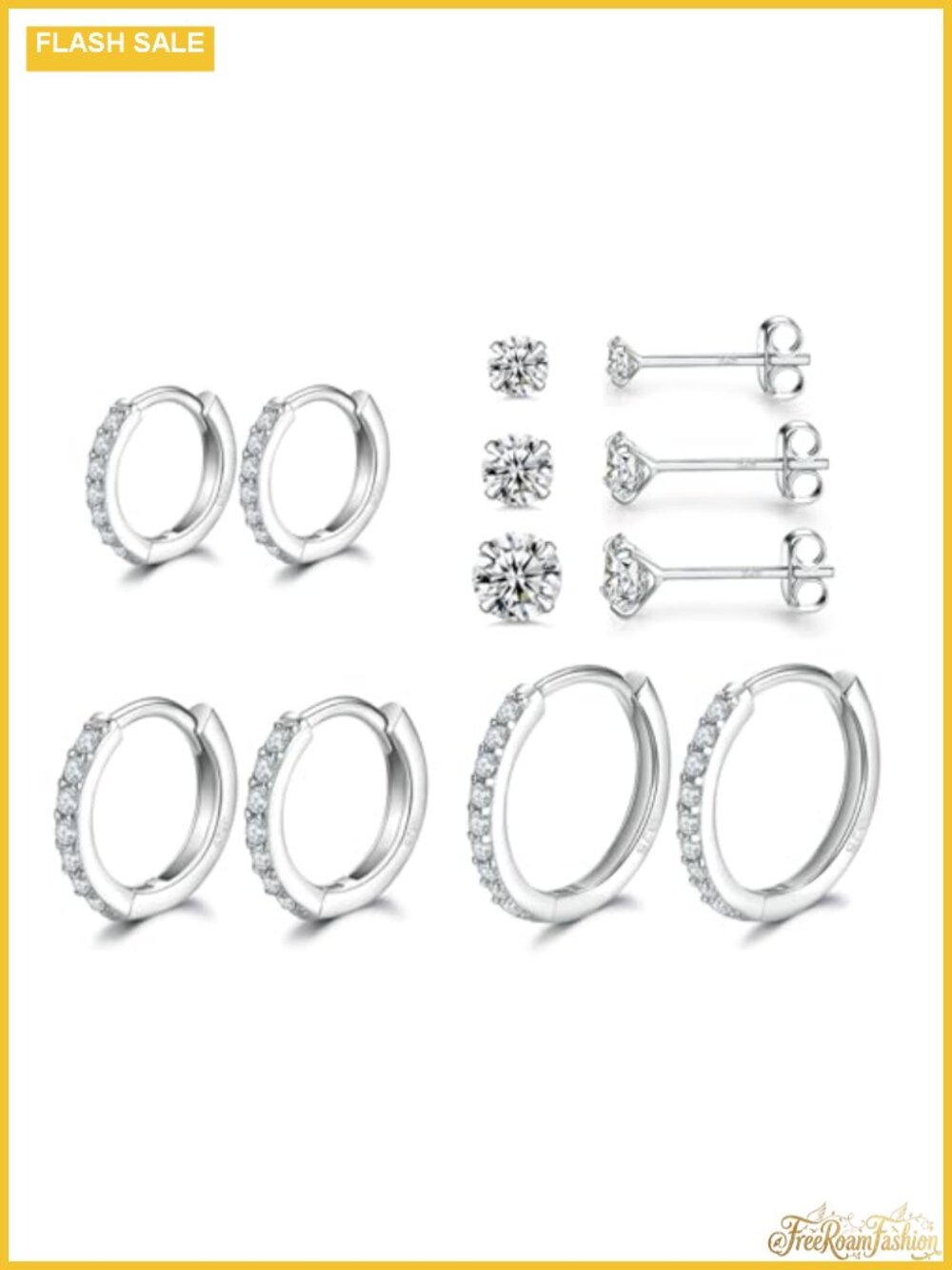 6 Pairs Sterling Silver Hoop and Stud Earrings Set for Women Men